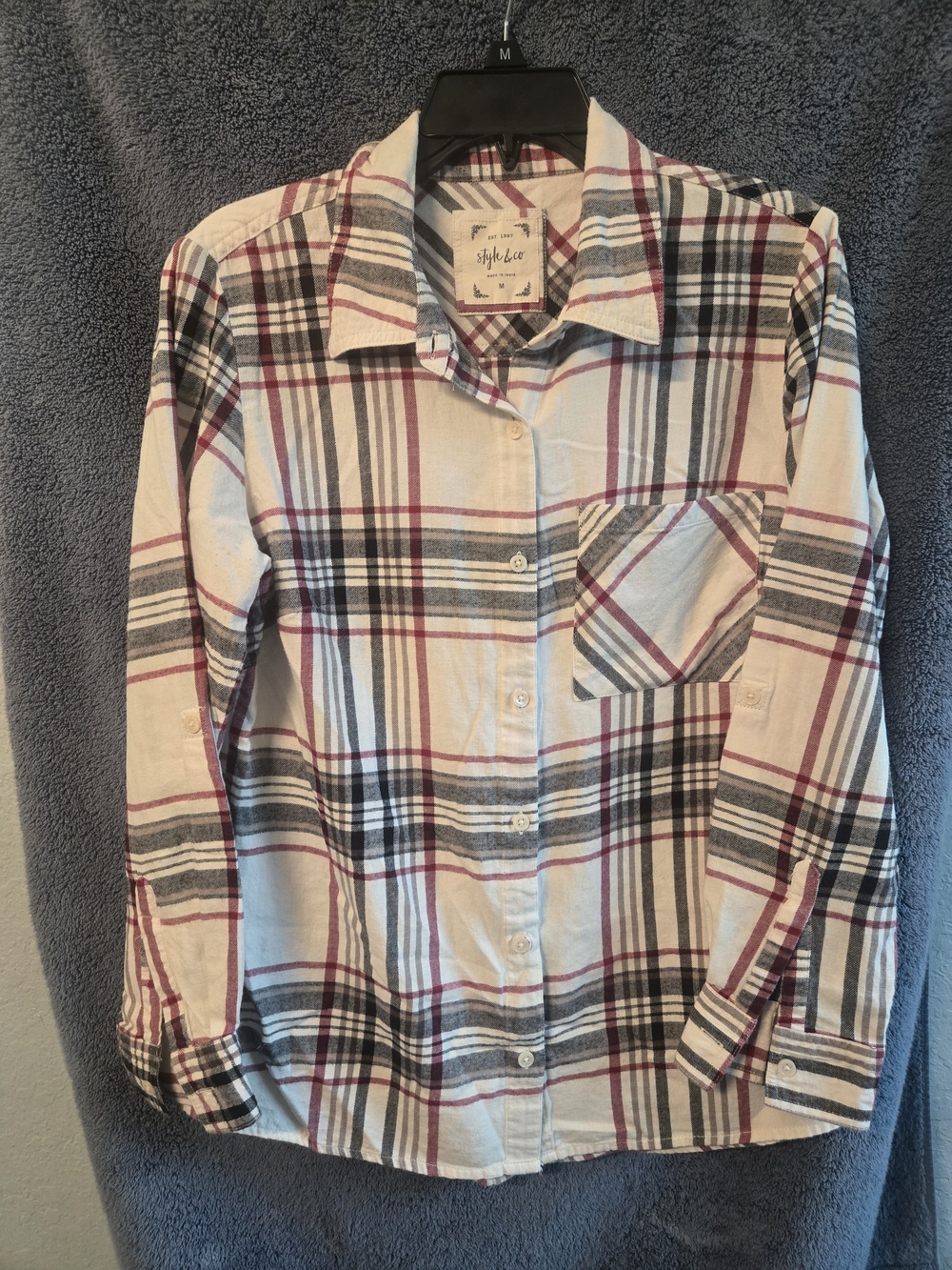 Style & Co. Women's Long Sleeve Plaid Button-Front Shirt Size M